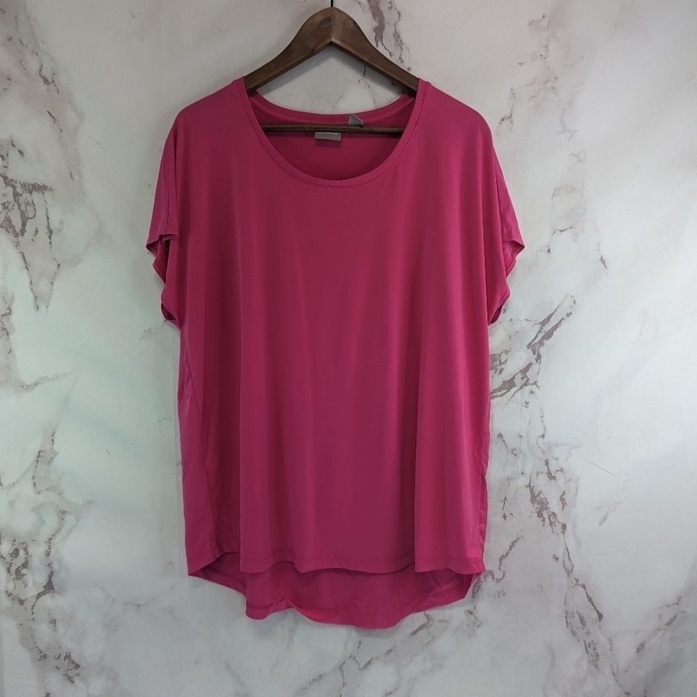Chicos Shirt Women 3 XL Pink Short Sleeve Stretch Travelers Blouse Cap Sleeve